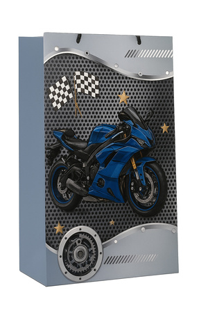 TORBA PREZENTOWA NIEBIESKI MOTOCYKL 30X42X20 CM