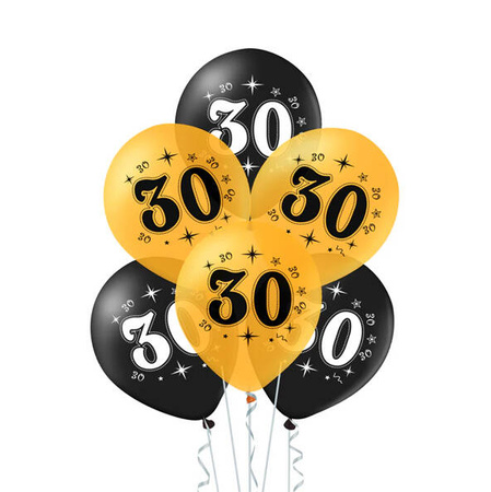 BALONY ZŁOTE CZARNE 30 URODZINY 12 CALI 10 SZT.