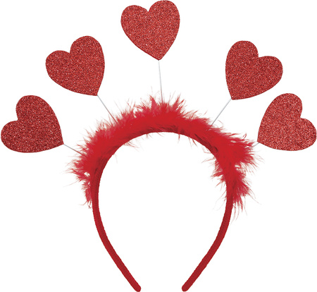 OPASKA NA GŁOWĘ SERDUSZKA BROKAT PIÓRKA CZERWONA