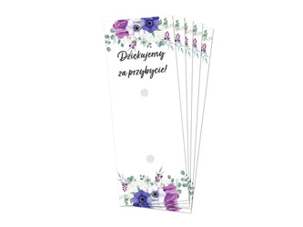 PODZIĘKOWANIA DLA GOŚCI FIOLETOWE KWIATY 5 SZT MERCI