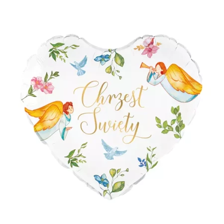 BALON FOLIOWY SERCE ANIOŁY CHRZEST 45 CM