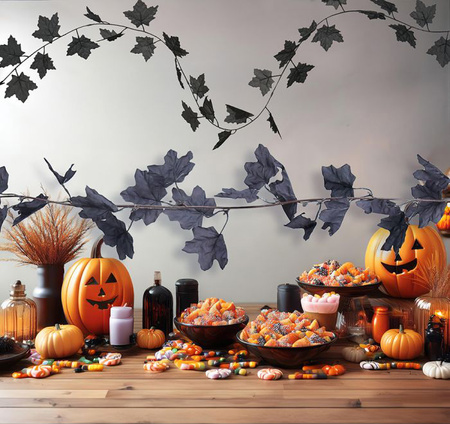 GIRLANDA CZARNE LIŚCIE 180 CM HALLOWEEN