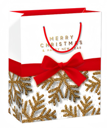 TOREBKA PREZENTOWA ŚWIĄTECZNA BIAŁO ZŁOTA 32 X 26 X 16 CM