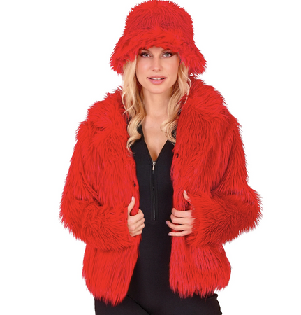 FUTRO DAMSKIE CZERWONE Z PLUSZU RETRO