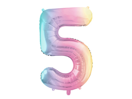BALON FOLIOWY 5 CYFRA 86 CM PASTELOWY TĘCZOWY