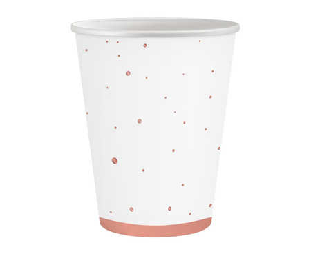 KUBECZKI PAPIEROWE BIAŁE W RÓŻOWO-ZŁOTE KROPKI 250 ML 6 SZT