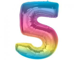BALON FOLIOWY CYFRA 5 TĘCZOWY 92 CM