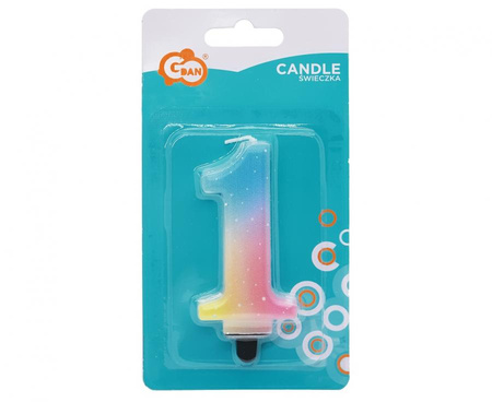 ŚWIECZKA URODZINOWA CYFRA 1 PASTELOWA OMBRE 8 CM