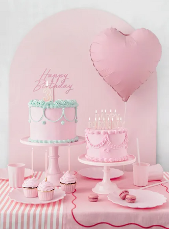 TOPPER AKRYLOWY NA TORT HAPPY BIRTHDAY JASNY RÓŻ 16.5 CM