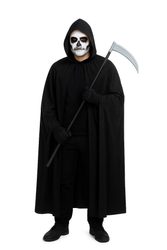 ZESTAW PELERYNA CZARNA Z KAPTUREM + KOSA