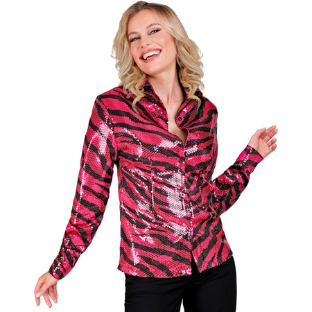 KOSZULA DAMSKA CEKINOWA RÓŻOWA TYGRYS 