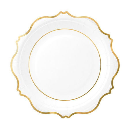 TALERZYKI PAPIEROWE BIAŁO-ZŁOTE 7 CALI 6 SZT.