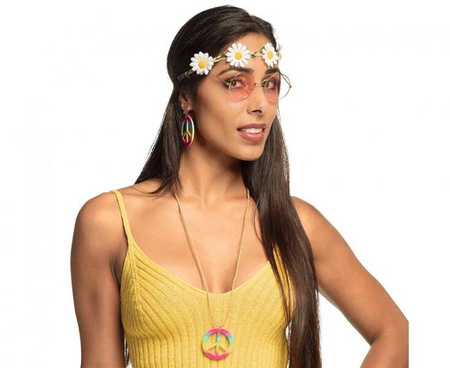 Zestaw Hippie deluxe (opaska, okulary, kolczyki, naszyjnik)