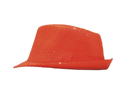 KAPELUSZ NEONOWY CEKINOWY GANGSTERA POMARAŃCZOWY