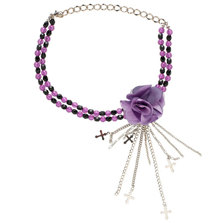 NASZYJNIK GOTYCKI CHOKER Z FIOLETOWYM KWIATEM