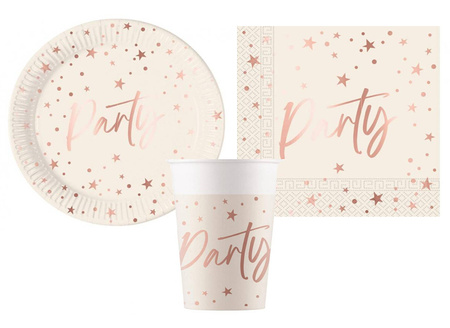 ZESTAW ROSE GOLD PARTY TALERZYKI+KUBECZKI+SERWETKI