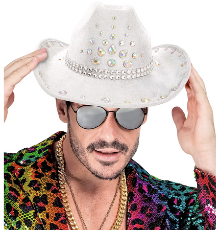 KAPELUSZ KOWBOJSKI BIAŁY Z DIAMENCIKAMI