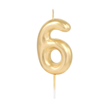 ŚWIECZKA URODZINOWA CYFRA 6 ZŁOTA POŁYSK 6 CM