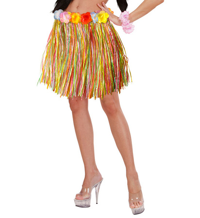 SPÓDNICA HAWAJSKA MULTIKOLOR Z KWIATKAMI 45 cm