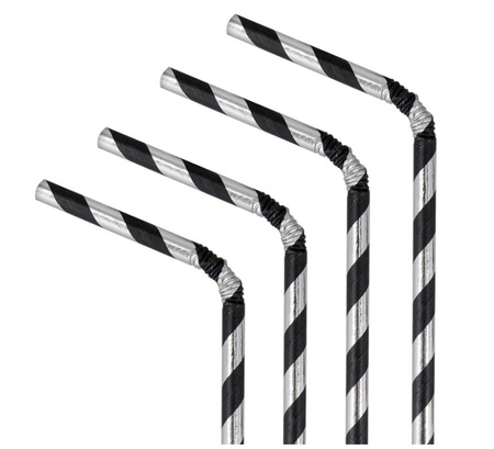 SŁOMKI PAPIEROWE PASKI CZARNO SREBRNE 10 SZT 