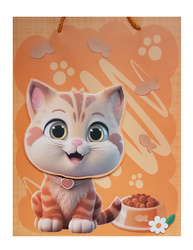 TORBA PREZENTOWA KOTEK POMARAŃCZOWA 3D 26X32X10 CM