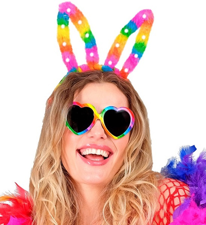 OPASKA USZY KRÓLICZKA ŚWIECĄCE TĘCZOWE USZY