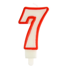 ŚWIECZKA URODZINOWA BIAŁA CYFRA 7 OBWÓDKA CZERWONA