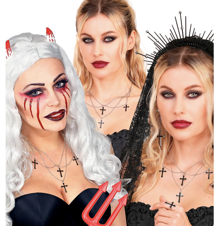 NASZYJNIK Z KRZYŻAMI SREBRNO-CZARNY HALLOWEEN