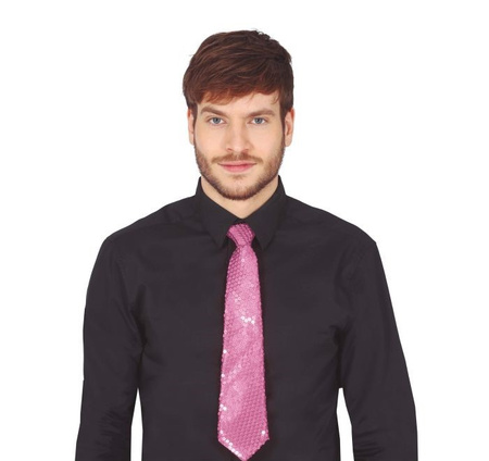 KRAWAT Z CEKINAMI RÓŻOWY 35 CM