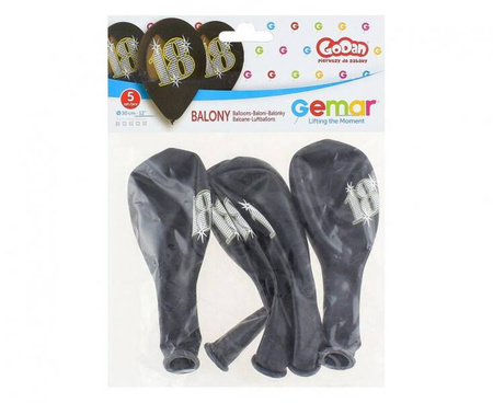 BALONY Z LICZBĄ 18 CZARNE 12 CALI 5 SZT. 30 CM
