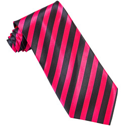 KRAWAT SATYNOWY CZARNO-RÓŻOWY W PASKI