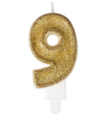 ŚWIECZKA URODZINOWA CYFRA 9 BROKATOWA ZŁOTA