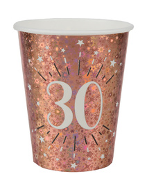 KUBECZKI PAPIEROWE 30 URODZINY RÓŻOWE ZŁOTO 270 ML 10 SZT