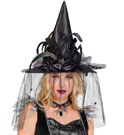 KAPELUSZ CZAROWNICY CZARNY KWIAT PAJĄKI
