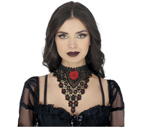 NASZYJNIK CHOKER HAFT CZARNY CZERWONA RÓŻA