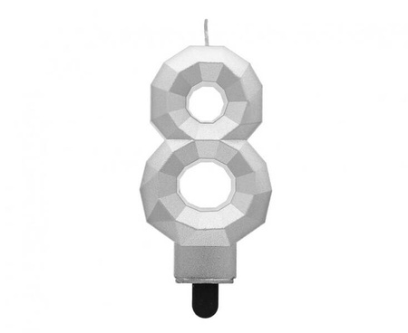 ŚWIECZKA CYFRA 8 DIAMENT METALIK SREBRNY 7,6 CM
