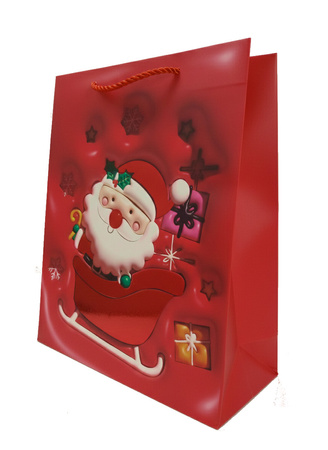 TOREBKA PREZENTOWA ŚWIĄTECZNA ŚWIĘTY MIKOŁAJ NA SANIACH 40 X 31 X 12 CM