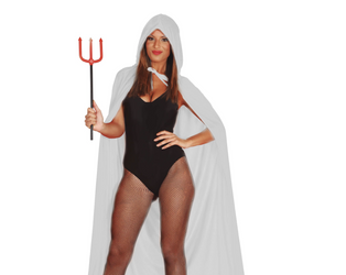 BIAŁA AKSAMITNA PELERYNA Z KAPTUREM 130 CM