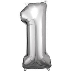 BALON FOLIOWY CYFRA 1 SREBRNY 86 CM