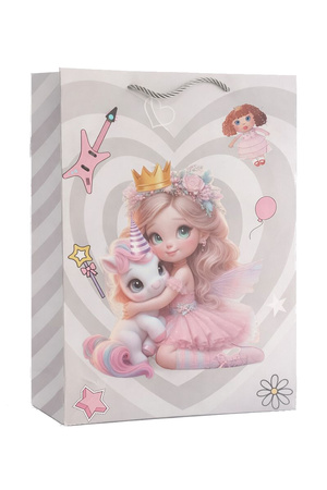 TORBA PREZENTOWA KSIĘŻNICZKA Z JEDNOROŻCEM 40 X 31 X 12 CM