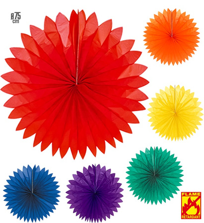 Pk 12 "UNICOLOR PAPER FAN" ? 75 cm - 6 colors ass. - flame retardant
