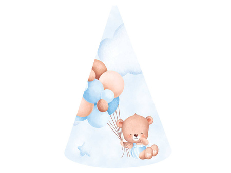 CZAPECZKI PAPIEROWE MISIE Z BALONIKAMI 6 SZT