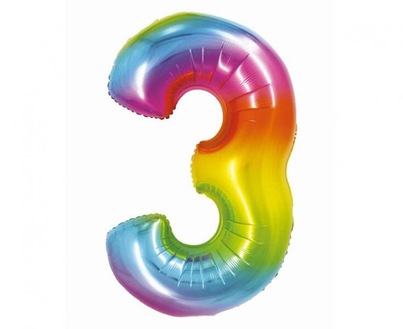 BALON FOLIOWY 3 CYFRA 76 CM TĘCZA