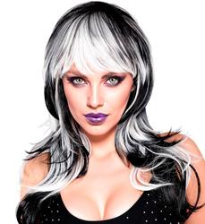 PERUKA DŁUGIE WŁOSY BIAŁO - CZARNA