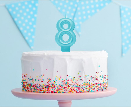 ŚWIECZKA URODZINOWA CYFRA 8 PERŁOWA JASNONIEBIESKA 7 CM