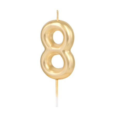 ŚWIECZKA URODZINOWA CYFRA 8 ZŁOTA POŁYSK 6 CM