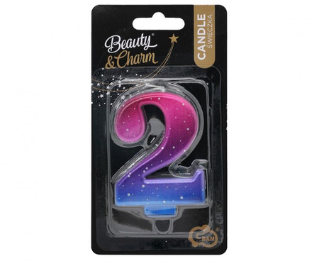 ŚWIECZKA URODZINOWA CYFRA 2 KOSMOS OMBRE 8 CM