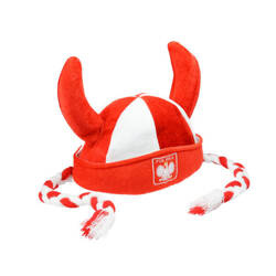 CZAPKA WIKINGA Z WARKOCZAMI BIAŁO CZERWONA KIBIC