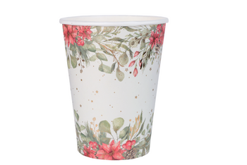 KUBECZKI PAPIEROWE ZIMOWE KWIATY 270 ML 10 SZT