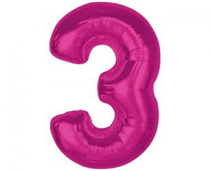 BALON FOLIOWY CYFRA 3 RÓŻOWA 92 CM